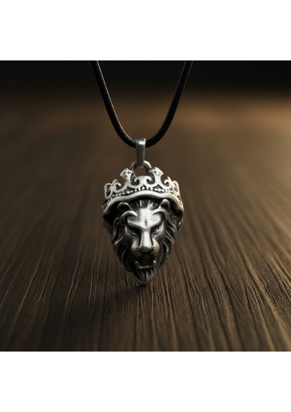 Güç Tılsımı Aslan Kral Gümüş Kaplama Deri İp Kolye indirimleri