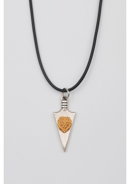 Ok Ucu Aslan Kolye - PU Deri İp Zincirli Unisex Gümüş Kaplama Kolye - 60 cm