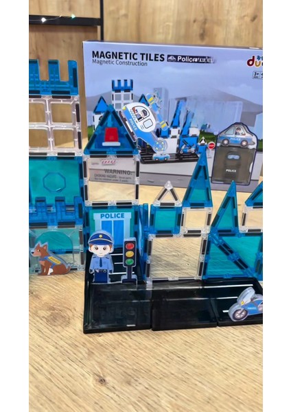 Manyetik LEGO Seti 42 Parça – Polis Merkezi Temalı Magnetic Tiles – 3+ Yaş Eğitici Oyuncak