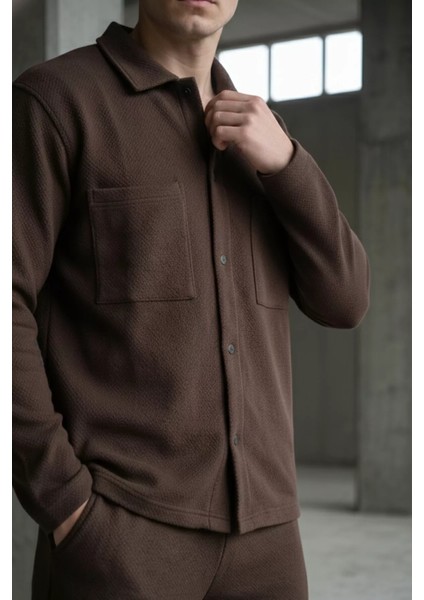 Erkek Kendinden Desenli Ön Çıtçıtlı Gömlek Bel Lastikli Pantolon Ikili Takım P-00019210 fiyatları