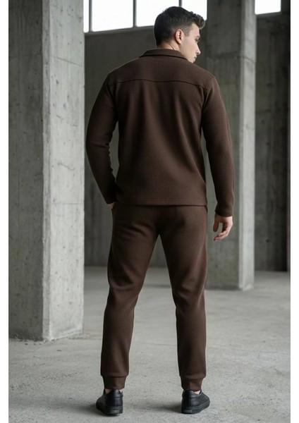 Erkek Kendinden Desenli Ön Çıtçıtlı Gömlek Bel Lastikli Pantolon Ikili Takım P-00019210 modelleri