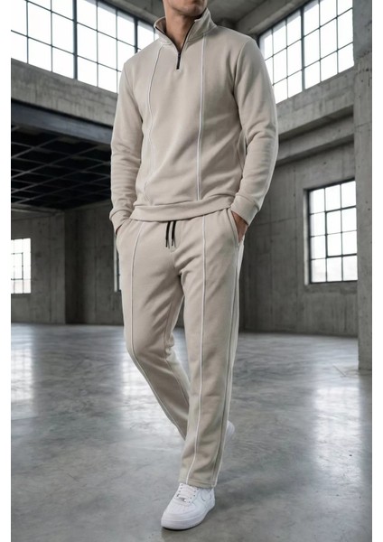 Erkek Yarım Fermuarlı Polo Yaka Şardonlu Sweat Bel Lastikli Pantolon Ikili Takım P-00019208 fiyatları