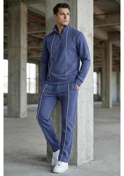 Erkek Yarım Fermuarlı Polo Yaka Şardonlu Sweat Bel Lastikli Pantolon Ikili Takım P-00019208 fiyatları