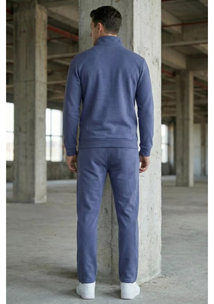 Erkek Yarım Fermuarlı Polo Yaka Şardonlu Sweat Bel Lastikli Pantolon Ikili Takım P-00019208 modelleri