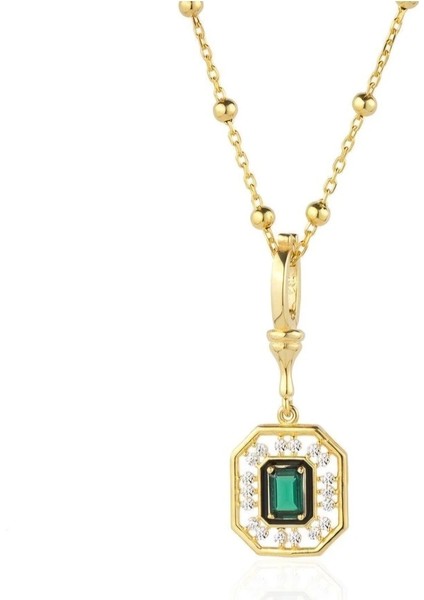 Serenay 2.sezon Çelik Zümrüt Yeşili Taşlı Kolye