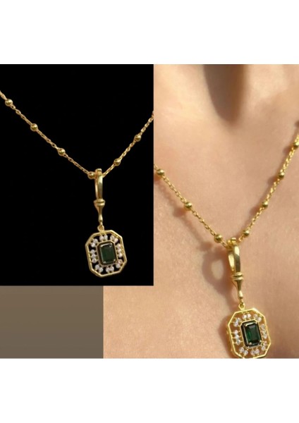 Serenay 2.sezon Çelik Zümrüt Yeşili Taşlı Kolye modelleri