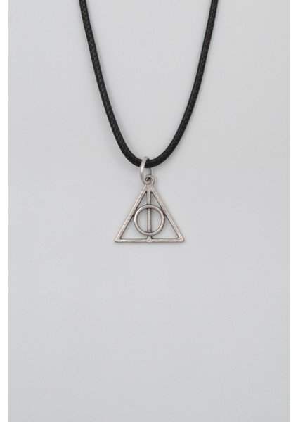 Minimal Harry Potter Ölüm Yadigarları Siyah Deri İp Kolye - Antik Gümüş Kaplama - Kadın Erkek - 60 cm
