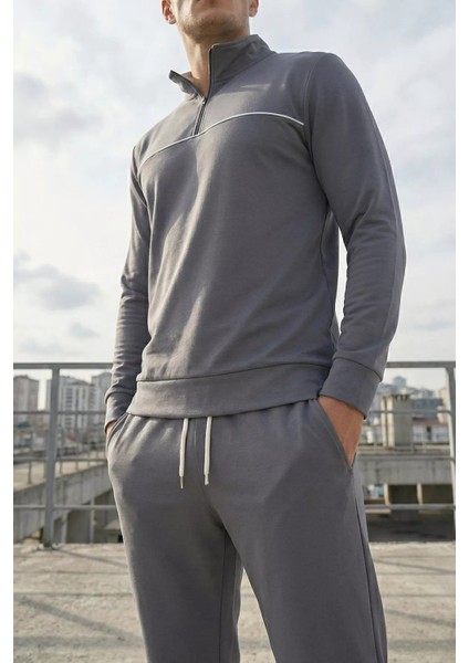 Erkek Polo Yaka Yarım Fermuarlı Sweat Bel Lastikli Pantolon Ikili Takım P-00019207 fiyatları