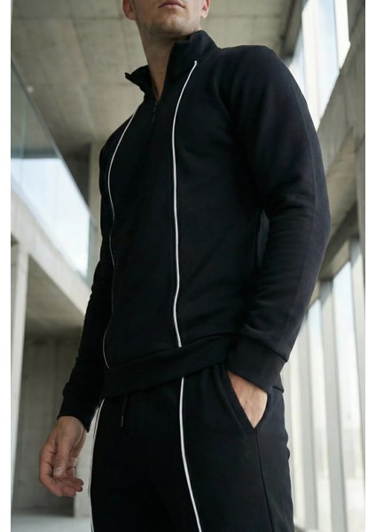 Erkek Yarım Fermuarlı Polo Yaka Şardonlu Sweat Bel Lastikli Pantolon Ikili Takım P-00019208 fiyatları