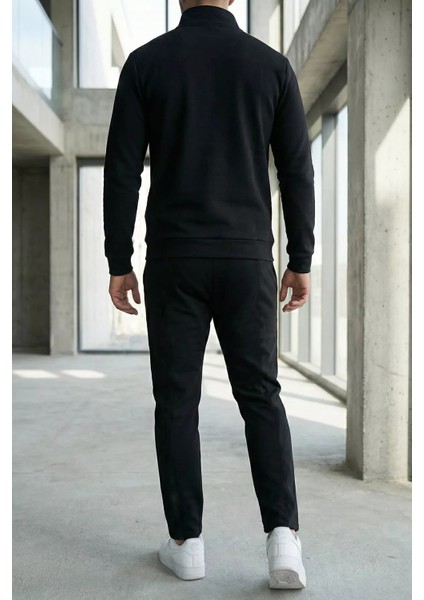 Erkek Yarım Fermuarlı Polo Yaka Şardonlu Sweat Bel Lastikli Pantolon Ikili Takım P-00019208 modelleri