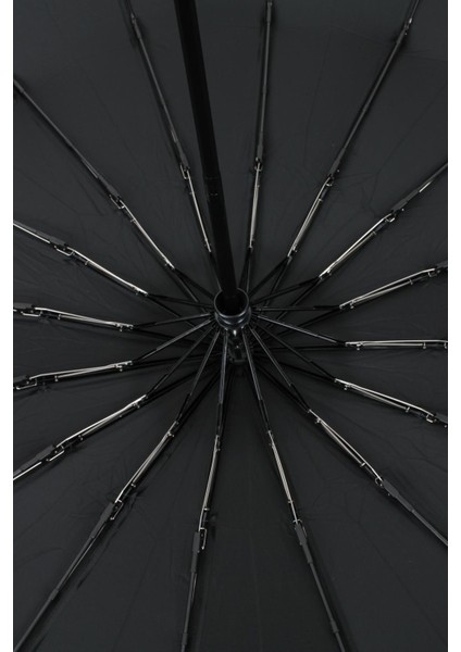 Tam Otomatik 16 Telli Siyah Rüzgar Koruyucu Şemsiye, Dayanıklı Kumaş, Pratik Kullanım