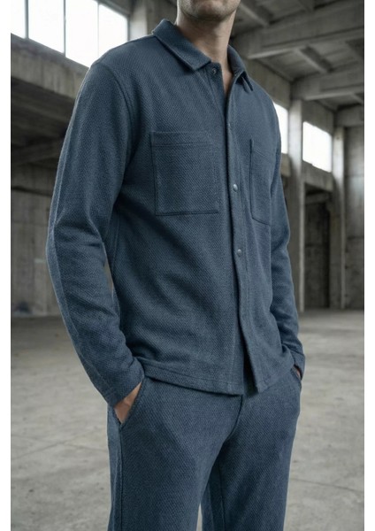 Erkek Kendinden Desenli Ön Çıtçıtlı Gömlek Bel Lastikli Pantolon Ikili Takım P-00019210 fiyatları