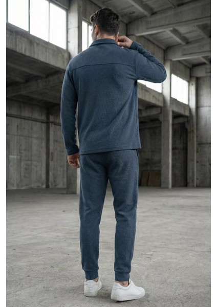 Erkek Kendinden Desenli Ön Çıtçıtlı Gömlek Bel Lastikli Pantolon Ikili Takım P-00019210 modelleri