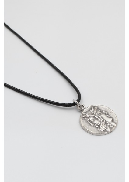 İki Yüzlü Janus Siyah Deri İp Kolye - Antik Gümüş Kaplama - Kadın Erkek - 60 cm fiyatları