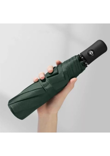 Yeşil Tam Otomatik Erkek Şemsiye, Rüzgar Dayanıklı, Hafif ve Şık Tasarım