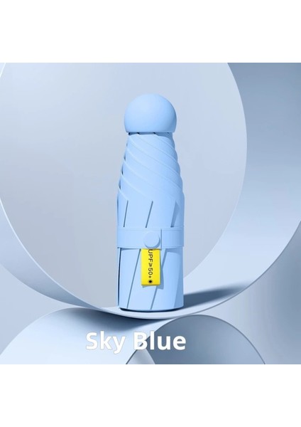 Mavi Karbon Fiber Mini Boy Kapsül Cep Şemsiyesi Hafif ve Dayanıklı modelleri