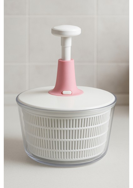 Büyük Boy Salata Kurutucu – Pompalı Döner Mekanizma – Pratik Sebze & Marul Kurutma Haznesi