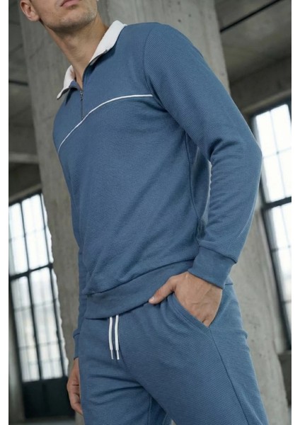 Erkek Polo Yaka Yarım Fermuarlı Sweat Bel Lastikli Pantolon Ikili Takım P-00019207 fiyatları