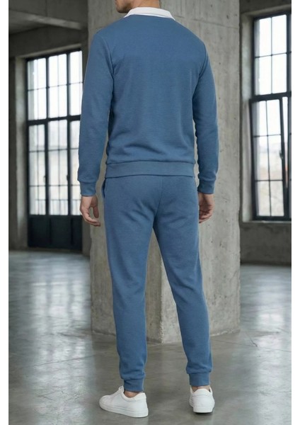 Erkek Polo Yaka Yarım Fermuarlı Sweat Bel Lastikli Pantolon Ikili Takım P-00019207 modelleri