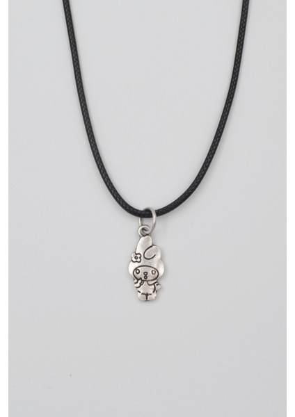 Sanrio My Melody Kolye - Sevimli PU Deri İp Zincirli Unisex Gümüş Kaplama - 60 cm