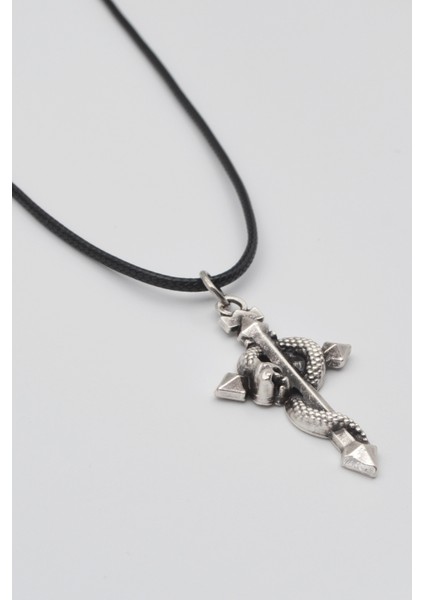 Yılan Sarılı Haç Kolye - PU Deri İp Zincirli Unisex Gümüş Kaplama - 60 cm fiyatları