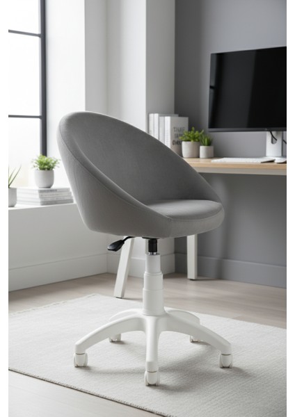 Deniz Kabuğu Beyaz Ayaklı Çalışma Sandalyesi Çocuk Bilgisayar Sandalyesi (Ayarlanabilir)