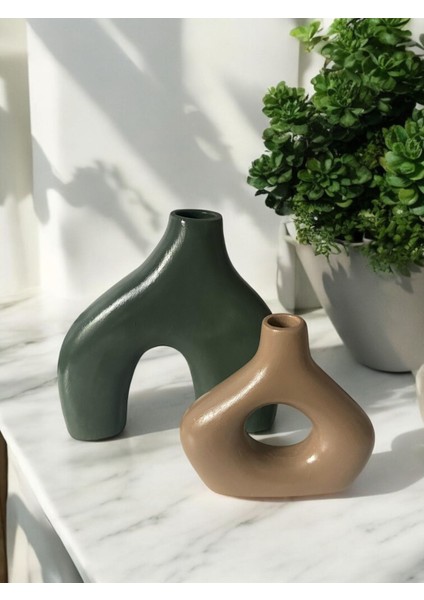 Modern Iskandinav Dekoratif Vazo Seti – Yeşil & Bej – Büyük Boy 20 cm + Küçük Boy 15 cm – Minimal Seramik Görünümlü Ev Dekor Obje fiyatları