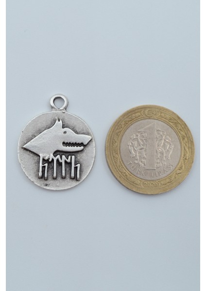 Göktürkçe Türk - Kurt Madalyon Gümüş Kaplama Deri İp Kolye fırsatları