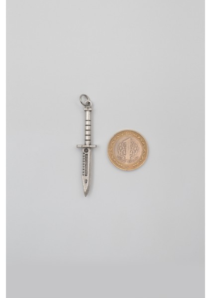 Testere Dişli Taktik Bıçak Siyah Deri İp Kolye - Antik Gümüş Kaplama - Kadın Erkek - 60 cm indirimleri