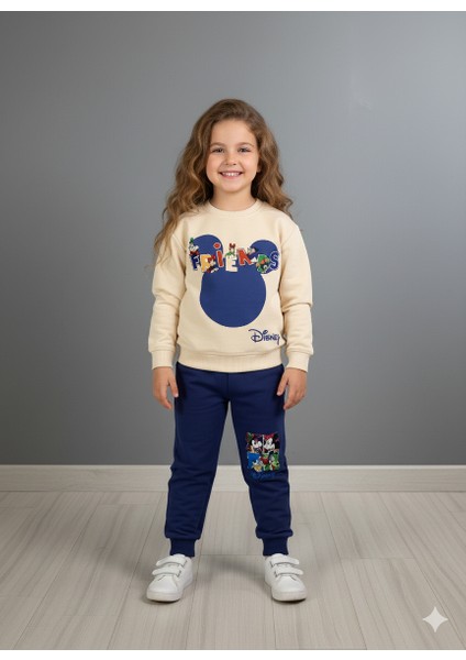 Çocuk Ekru Zemin Çizgi Karakter Baskılı Lacivert Pantolonlu Alt Üst Takım fiyatları