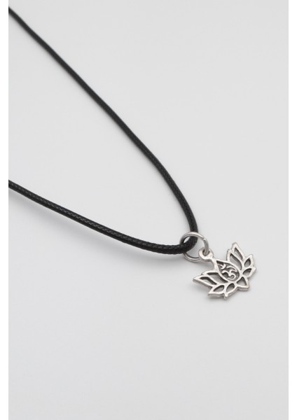 Minimal Om Sembollü Lotus Çiçeği Siyah Deri İp Kolye - Antik Gümüş Kaplama - Kadın Erkek - 60 cm fiyatları