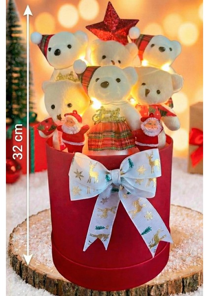 Yeniyıl Özel Seri: Premium Silindir Kutuda Yılbaşı Temalı LED Işıklı Yıldızlı -Noel Babalı, Özel Konsept Ayıcık Buketi fırsatları