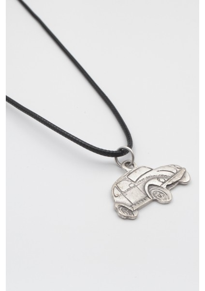 Nostaljik Vosvos Siyah Deri İp Kolye - Antik Gümüş Kaplama - Kadın Erkek - 60 cm fiyatları