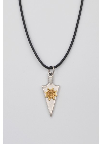 Ok Ucu Gemici Dümeni Kolye - PU Deri İp Zincirli Unisex Gümüş Kaplama Kolye - 60 cm