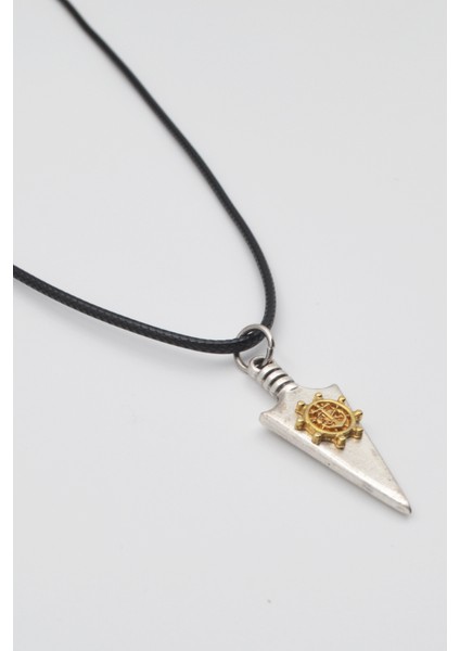 Ok Ucu Gemici Dümeni Kolye - PU Deri İp Zincirli Unisex Gümüş Kaplama Kolye - 60 cm fiyatları