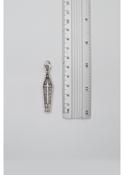 Gotik Haçlı Tabut Siyah Deri İp Kolye - Antik Gümüş Kaplama - Kadın Erkek - 60 cm fırsatları