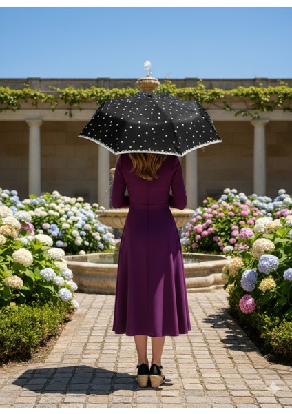 Rüzgar Dayanıklı 8 Telli Otomatik Desenli Siyah Şemsiye, Çok Renkli, Hafif ve Şık Tasarım