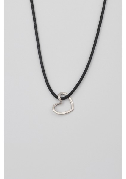 Minimalist Kalp Kolye - PU Deri İp Zincirli Unisex Gümüş Kaplama - 60 cm