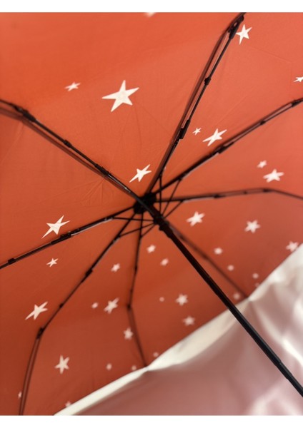 Kırmızı 8 Telli Otomatik Rüzgar Dayanıklı Yıldız Desenli Şemsiye indirimleri
