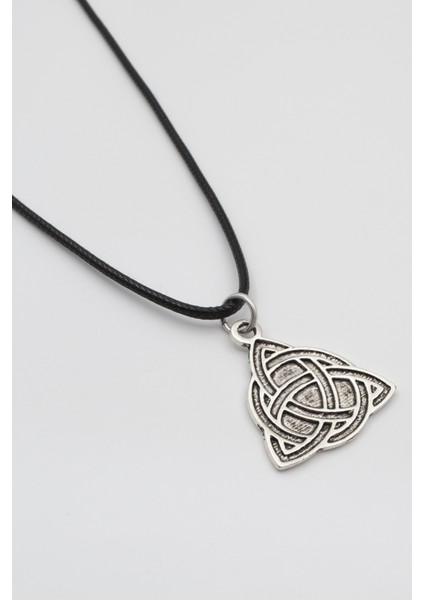 Triquetra - Kelt Düğümü Siyah Deri İp Kolye - Antik Gümüş Kaplama - Kadın Erkek - 60 cm fiyatları