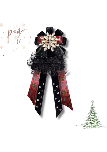 Yeni Yıl , Noel , Christmas ,Siyah Kadife Broş