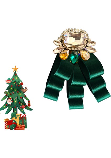 Yeni Yıl , Noel , Christmas ,Yeşil Saten Broş