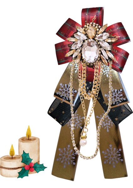 Yeni Yıl , Noel , Christmas Geyik Baskılı Kurdele Broş Yılbaşı Konsept Tasarım