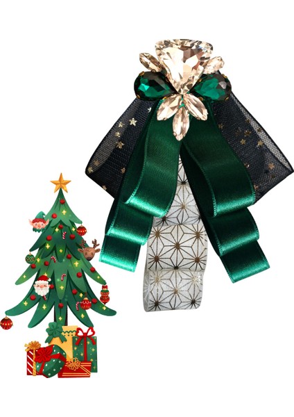 Yeni Yıl , Noel , Christmas ,yeşil Saten Broş