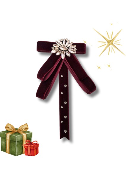 Yeni Yıl , Noel , Christmas ,Bordo Kadife Broş