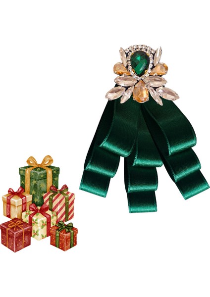 Yeni Yıl , Noel , Christmas ,yeşil Saten Broş