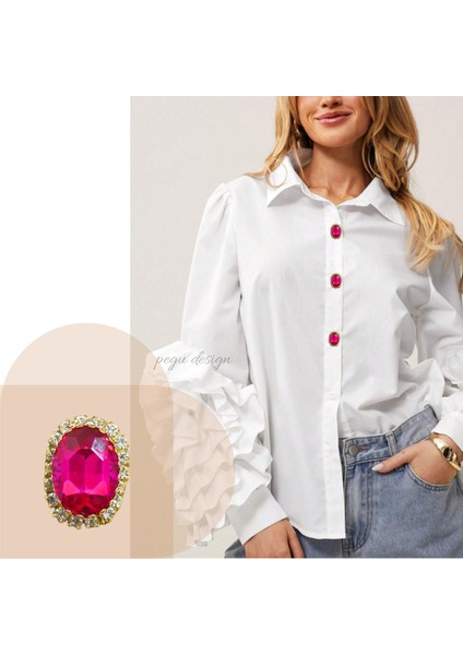 2 Adet Pembe Oval Kristal Taş Trend Düğme Broş , Düğme Geçirme Aparatlı