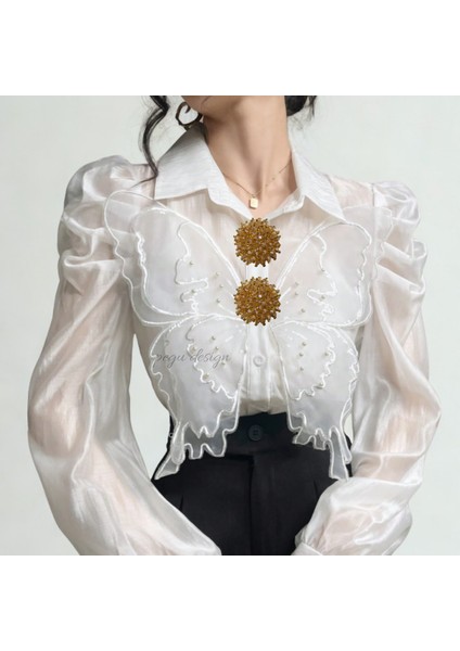 2 Adet Boncuklu Yuvarlak Trend Düğme Broş , Düğme Geçirme Aparatlı