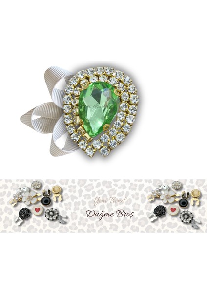 2 Adet Fıstık Yeşil Damla Taş Trend Düğme Broş , Düğme Geçirme Aparatlı fiyatları