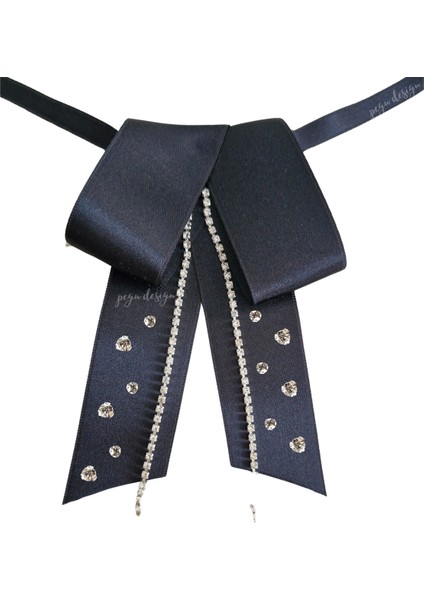 Taşlı, Siyah Saten,kravat Yaka Çiçeği,yaka Broş,okul,çanta,şal,gömlek Aksesuar